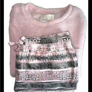 Cuddl Duds cozy Sherpa & Jersey pajama set pink/fair isle Medium NEW without tag